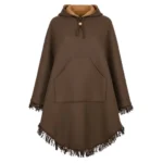 Brown Shearling Hooded Wool Cowboy Poncho