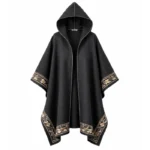 Cowboy Black Wool Border Printed Poncho