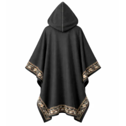 Cowboy Black Wool Border Printed Poncho