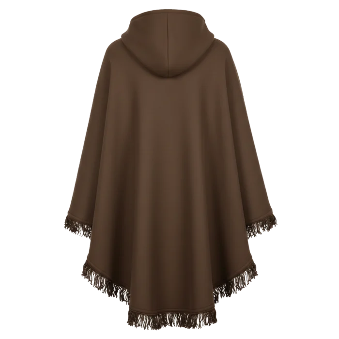 Brown Shearling Hooded Wool Cowboy Poncho