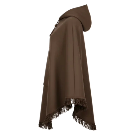 Brown Shearling Hooded Wool Cowboy Poncho