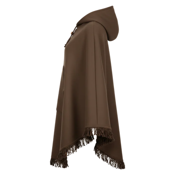 Brown Shearling Hooded Wool Cowboy Poncho
