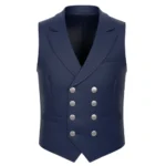 Cowboy Blue Faux Leather Double-Breasted Vest