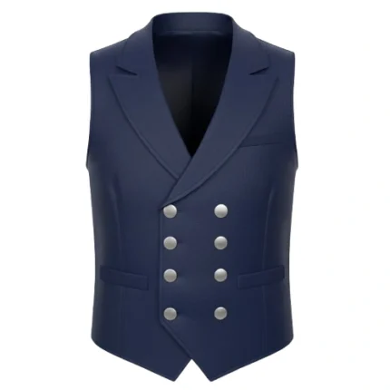 Cowboy Blue Faux Leather Double-Breasted Vest