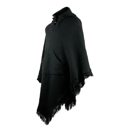 Cowboy Wool Black Hooded Poncho