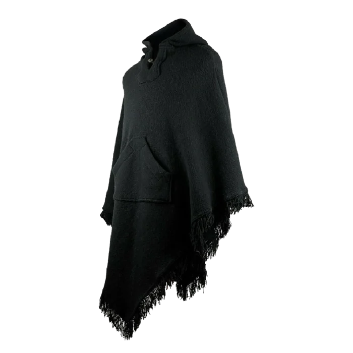 Cowboy Wool Black Hooded Poncho