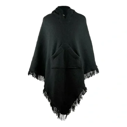 Cowboy Wool Black Hooded Poncho