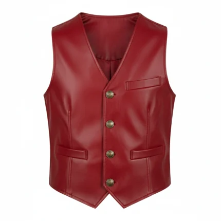 Cowboy Western Faux Leather Red Vest