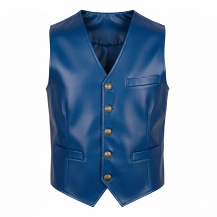 Faux Leather Blue Cowboy Rodeo Vest