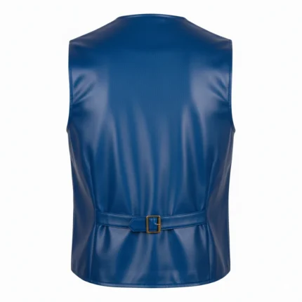Faux Leather Blue Cowboy Rodeo Vest