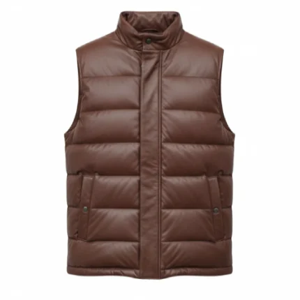 Western Cowboy Brown Leather Puffer Vest