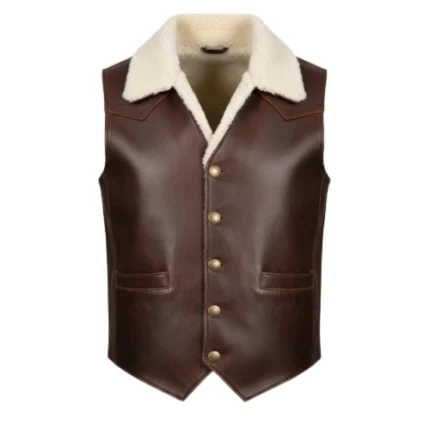 Dark Brown Cowboy Shearling Collar Vest