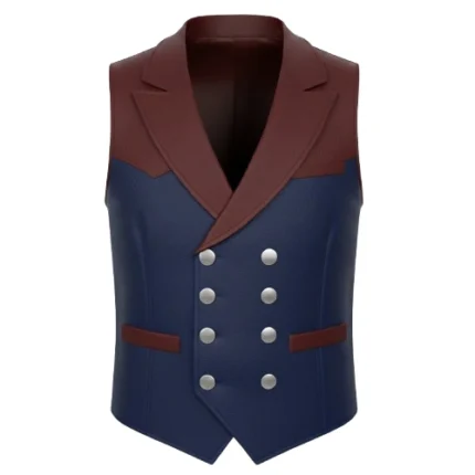 Two Tone Faux Leather Double-Breasted Vest