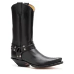 Rancher Style Black Leather Strap Cowboy Boots