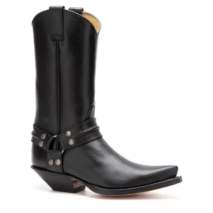 Rancher Style Black Leather Strap Cowboy Boots