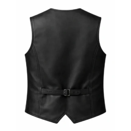 Western Matte Black Leather Cowboy Vest