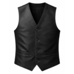 Western Matte Black Leather Cowboy Vest