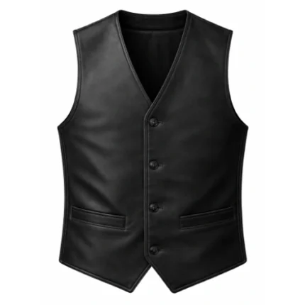 Western Matte Black Leather Cowboy Vest
