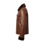 Brown Leather Cowboy Shearling Collar Jacket