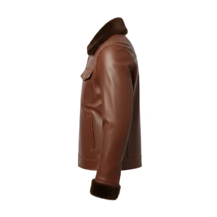 Brown Leather Cowboy Shearling Collar Jacket