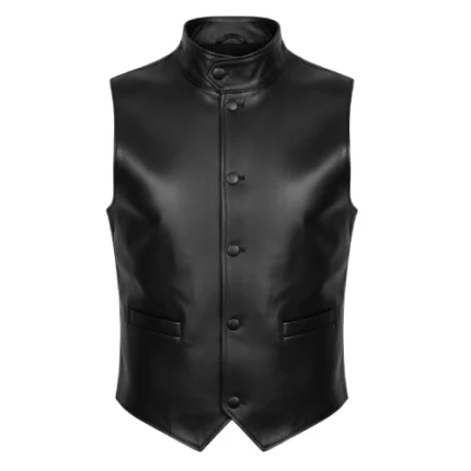 Genuine Black Leather Frontier Cowboy Vest