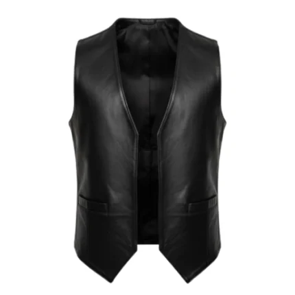 Open Style Black Leather Cowboy Vest