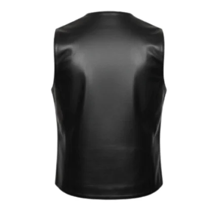 Open Style Black Leather Cowboy Vest