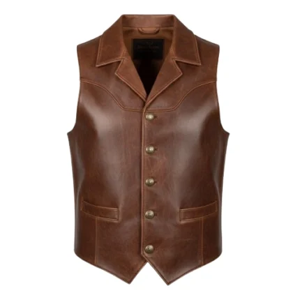 Cowhide Leather Brown Cowboy Vest