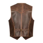 Distressed Brown Sleevesless Leather Jacket