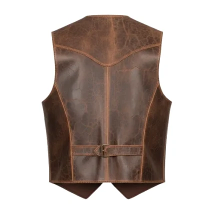 Distressed Brown Sleevesless Leather Jacket
