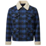 Cowboy Plaid Sherpa Collar Blue Jacket