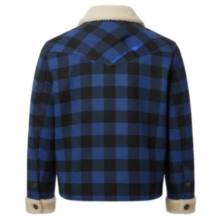 Cowboy Plaid Sherpa Collar Blue Jacket