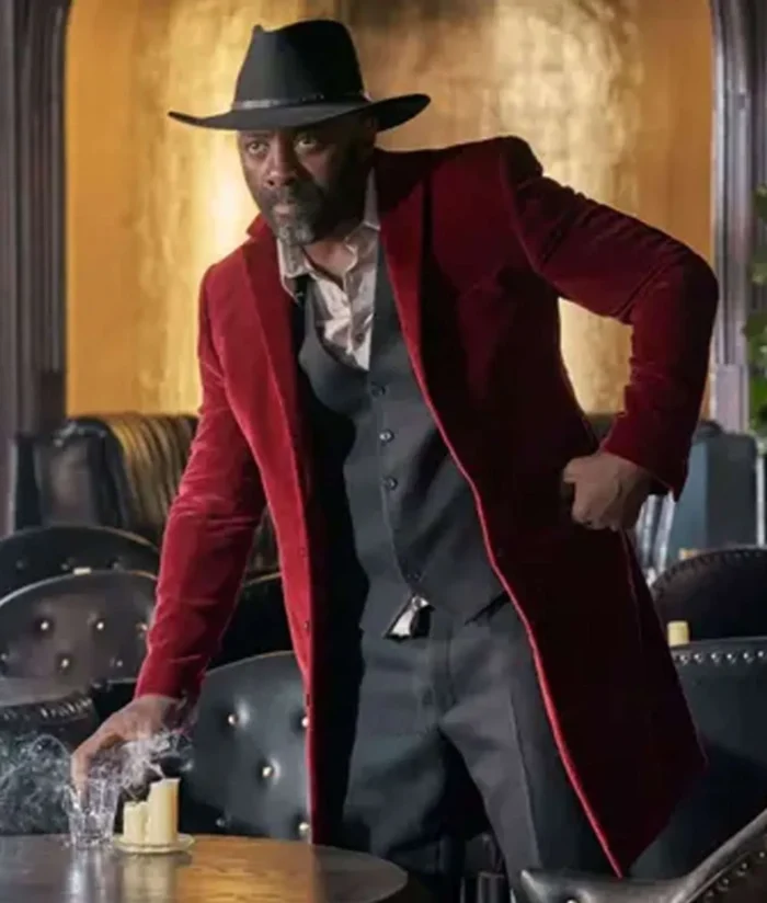 Idris Elba The Harder They Fall Red Velvet Coat