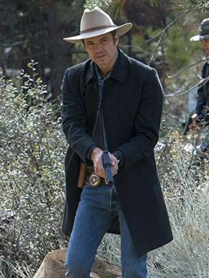 Justified Raylan Givens Black Wool Trench Coat