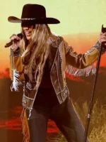 Lainey Wilson People’s Choice Awards Brown Leather Jacket