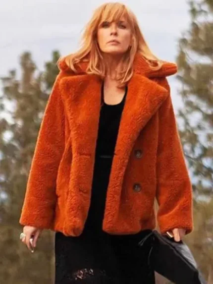 Yellowstone Beth Dutton Orange Fur Coat