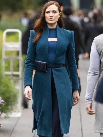 Westworld S04 Evan Rachel Wood Blue Wool Coat