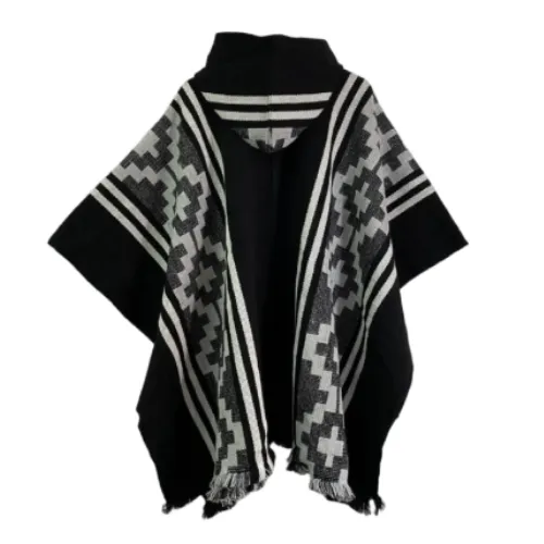 Western Style Grey & Black Alpaca Wool Poncho - Image 3