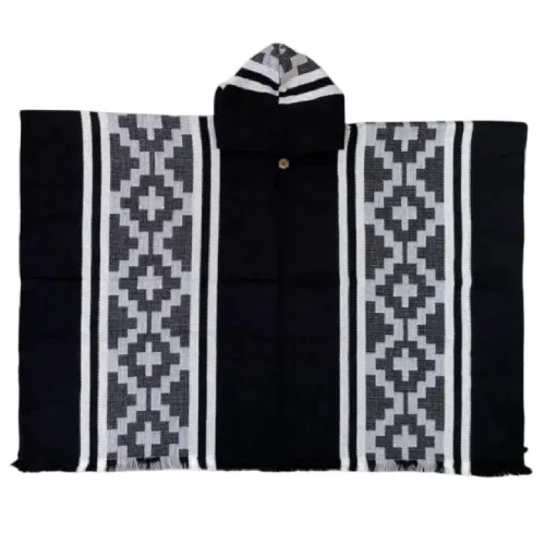 Western Style Grey & Black Alpaca Wool Poncho - Image 4