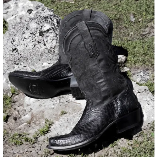 black leather cowboy boots