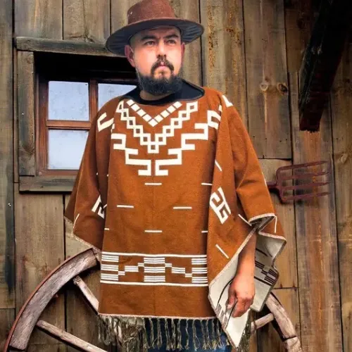 Western Style Wool Orange Cowboy Poncho