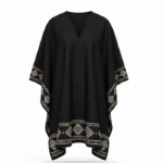 Border Print Cowboy Black Wool Poncho