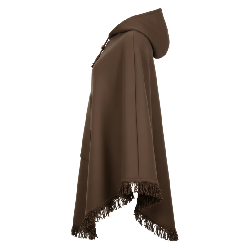 Brown Shearling Hooded Wool Cowboy Poncho